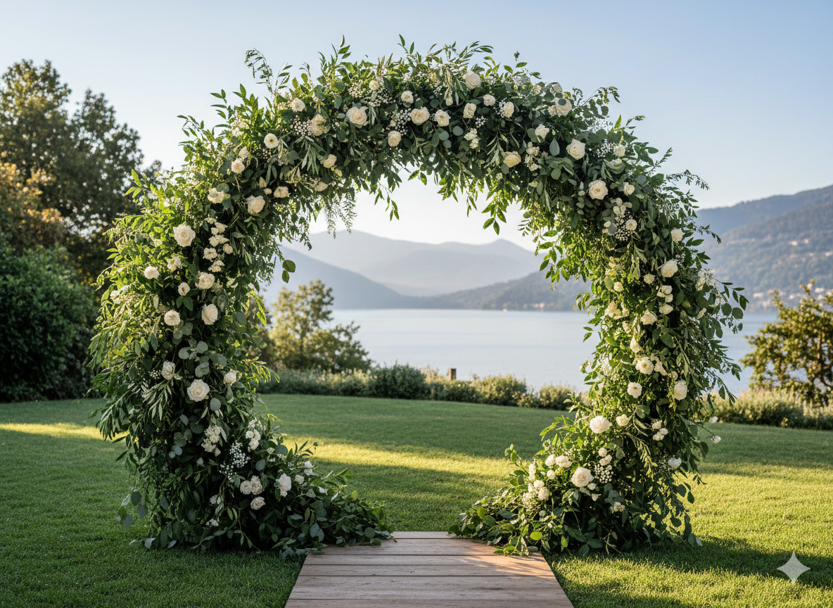 Round ceremony arch with greenery